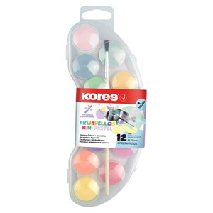 Obrázek Vodové barvy Kores Akuarellos - MINI / 12 pastelových barev + štětec