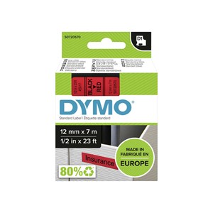 Obrázek Pásky D1 standardní - 12 mm x 7 m / černý tisk / červená páska
